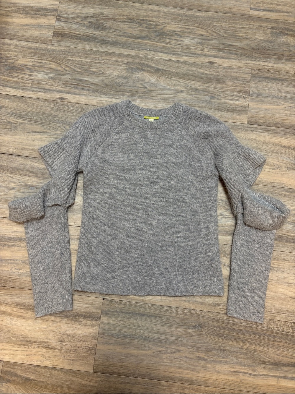 Gianni Bini Heather Gray Ruffle Cold Shoulder Knit Sweater XS